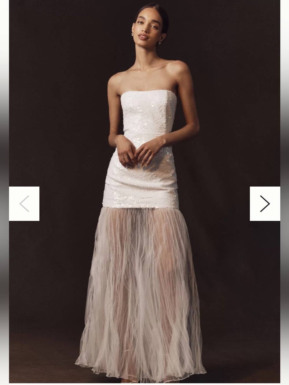Shona Joy White Strapless Sequin Mermaid Dress with Tulle Skirt